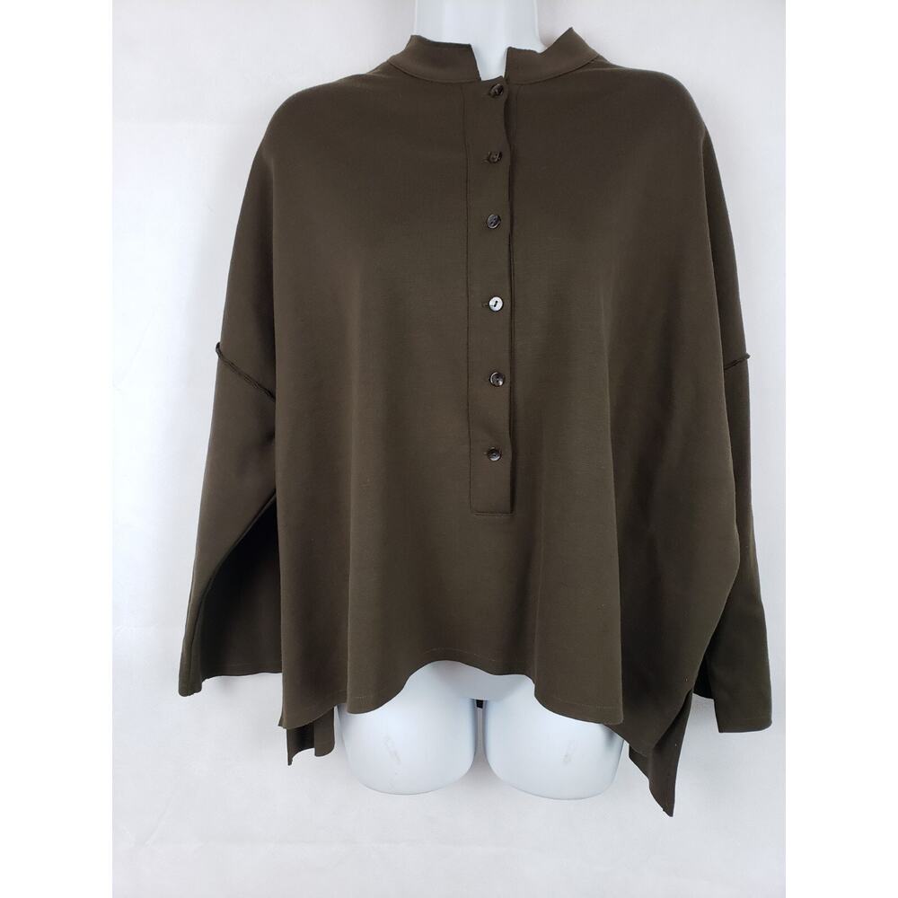 Blanque Women's Brown 3/4 Button up Shirt Size 1 Rayon Blend made in USA